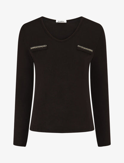 Pull fin à détails irisés - Noir - 1