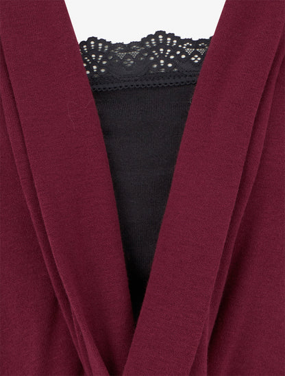 Pull style gilet effet torsader avec doublure à dentelle - Bordeaux/noir - 3
