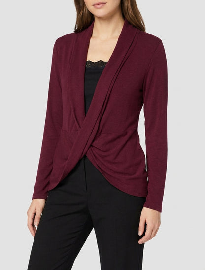 Pull gilet à pans torsadés et dentelle - Bordeaux/noir