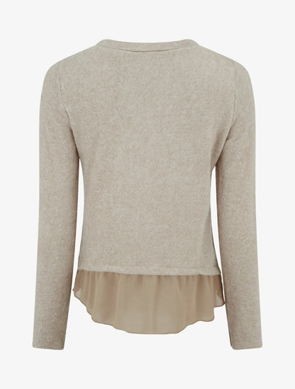 Pull droit duveteux à bord en voile - Beige - 2