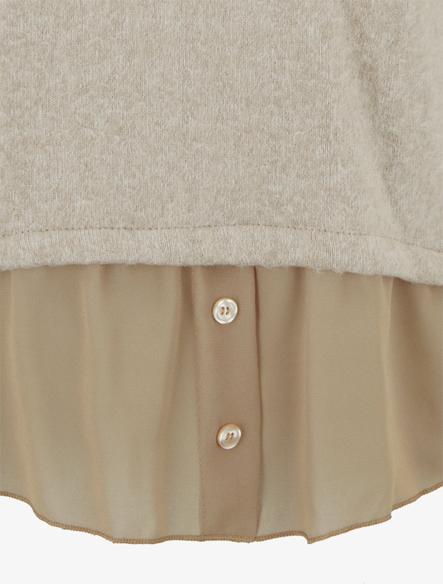 Pull droit duveteux à bord en voile - Beige - 3