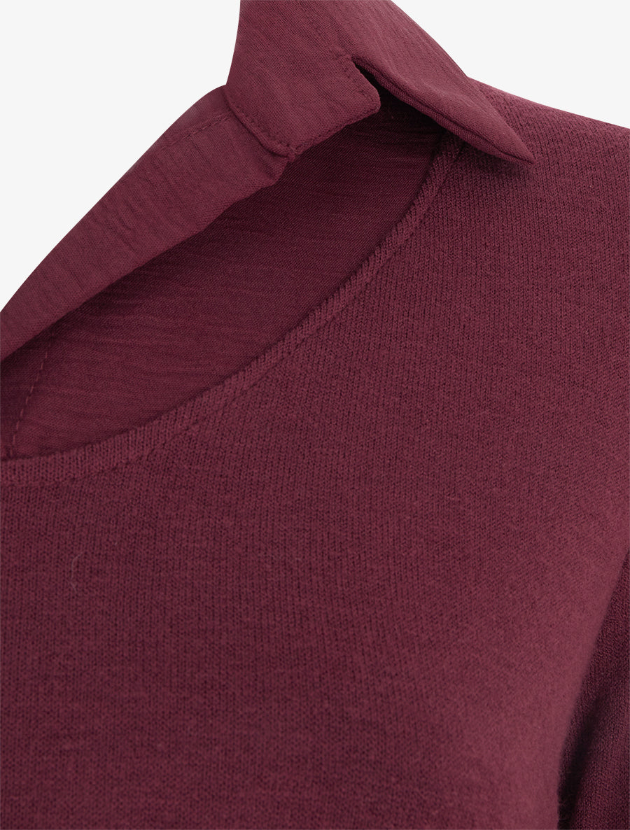 Pull fin coupe droite à col à pied - Lie de vin - 3