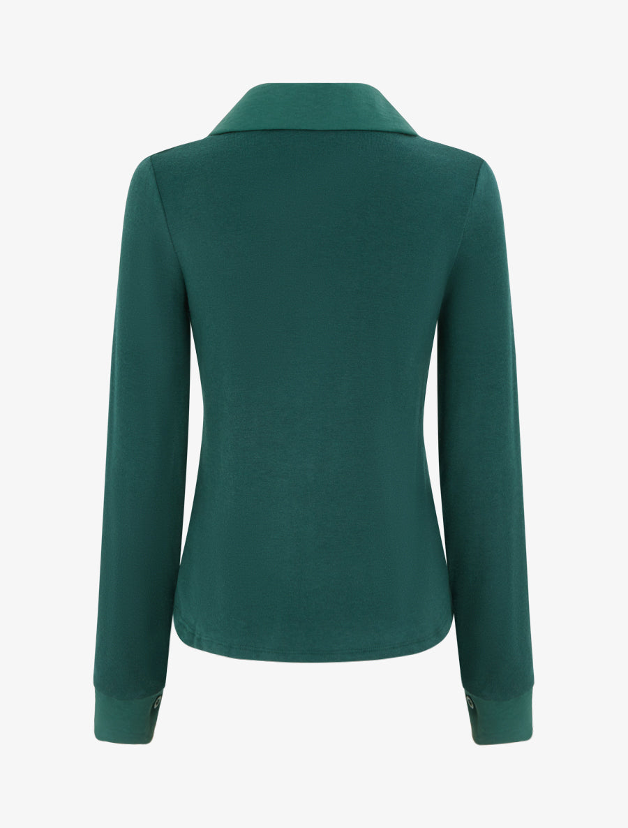 Pull fin coupe droite à col à pied - Vert foncé - 2