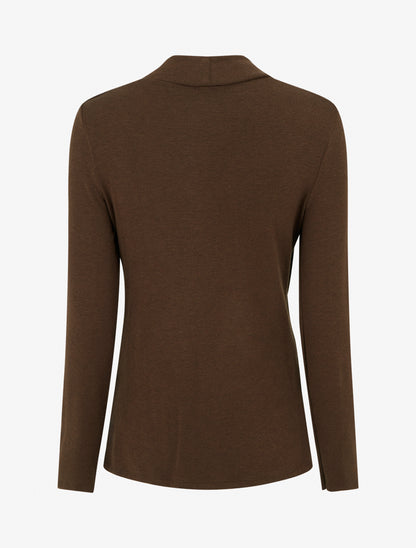 Pull droit effet doublé à col bénitier et bijou - Marron/beige - 2