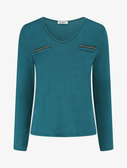 Pull fin à détails irisés - Bleu lagon - 4