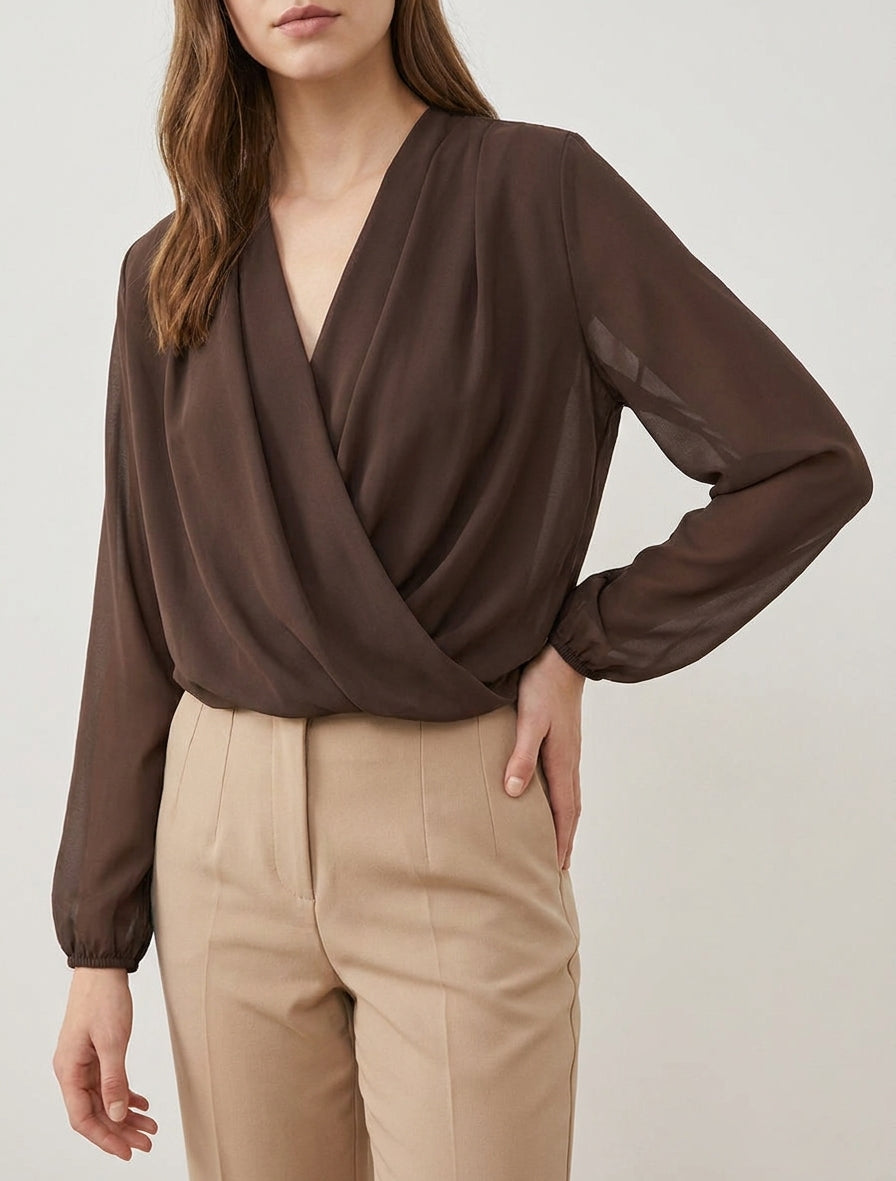 Top boule asymétrique drapé - Marron