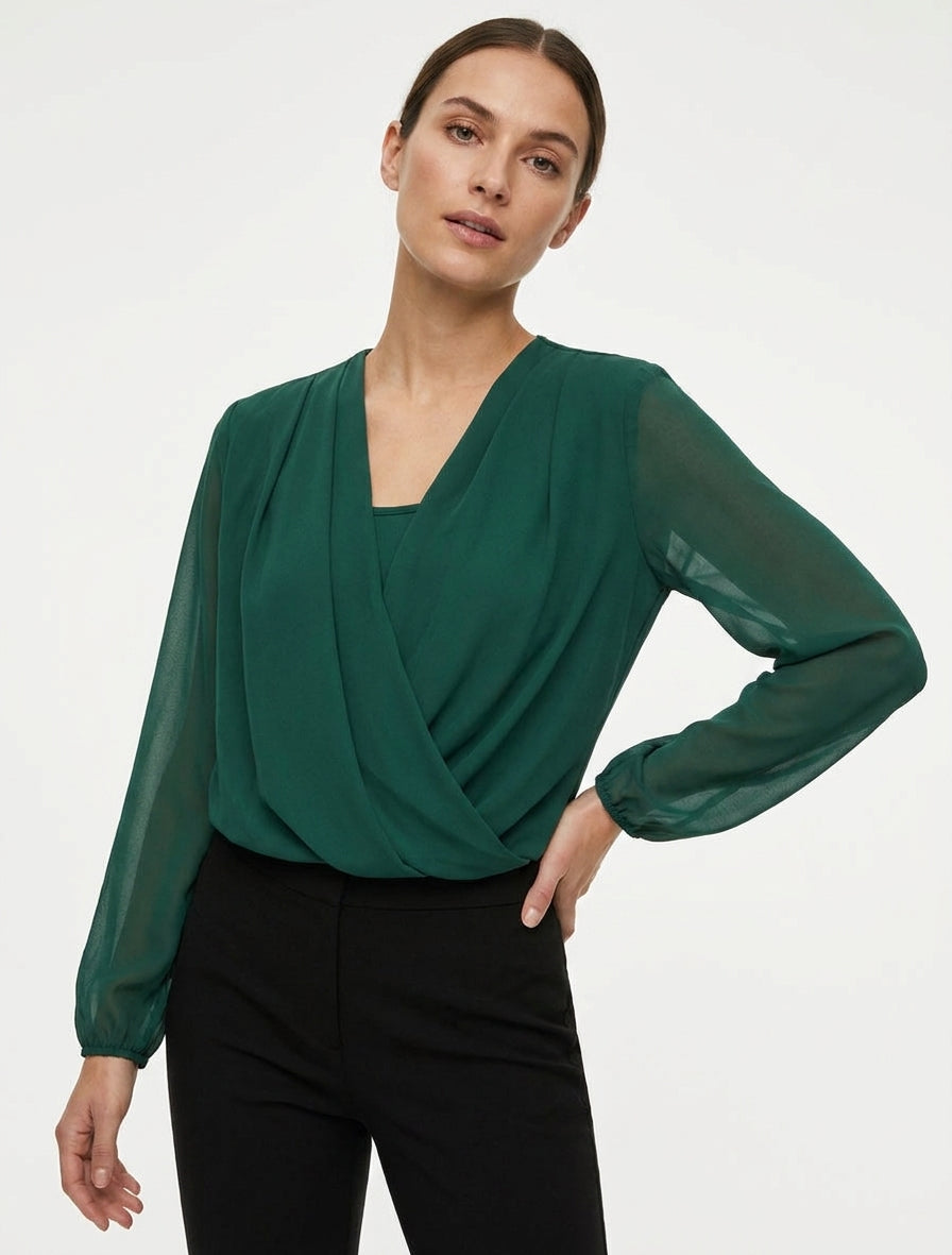 Top boule en voile manches longues - Vert foncé