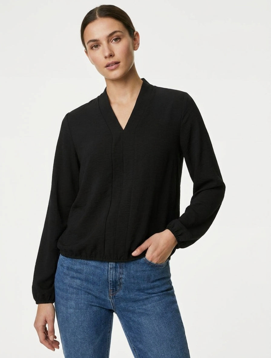 Top fluide coupe boule col V - Noir