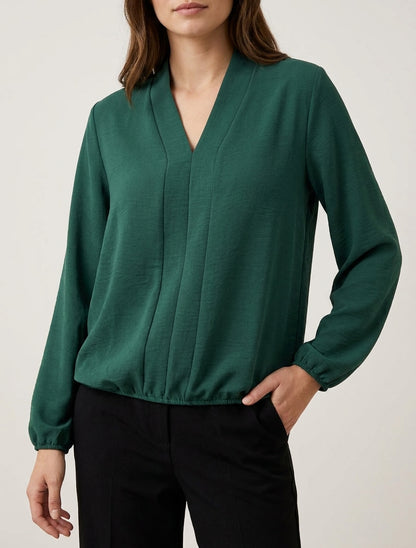 Top fluide coupe boule col V - Vert foncé