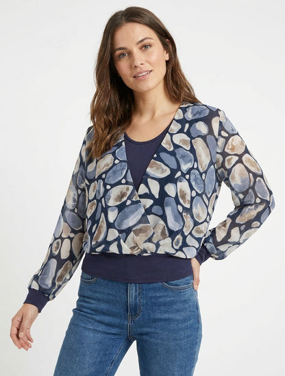 Top voile coupe boule manches chauve-souris - Marine
