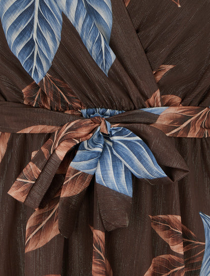 Robe irisée à imprimé feuilles et bords volantés - Marron - 3