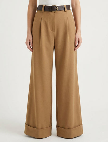 Pantalon ample ceinturé - Camel