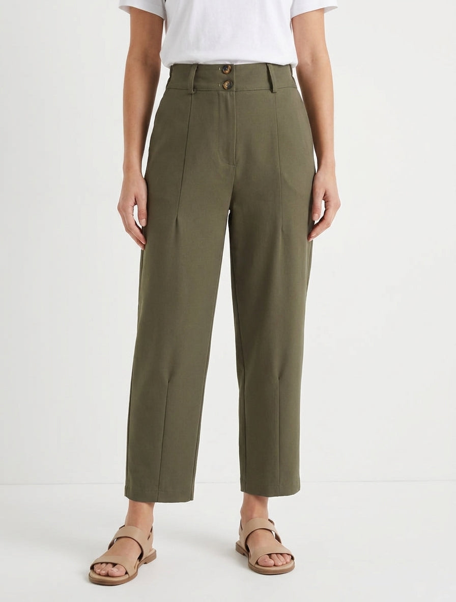 Pantalon carotte taille haute - Kaki