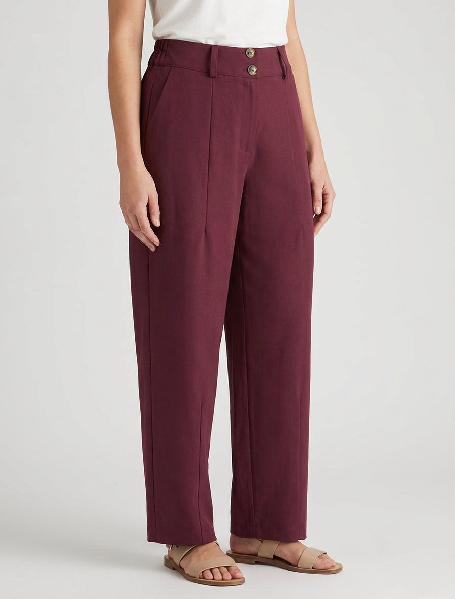 Pantalon carotte taille haute - Lie de vin