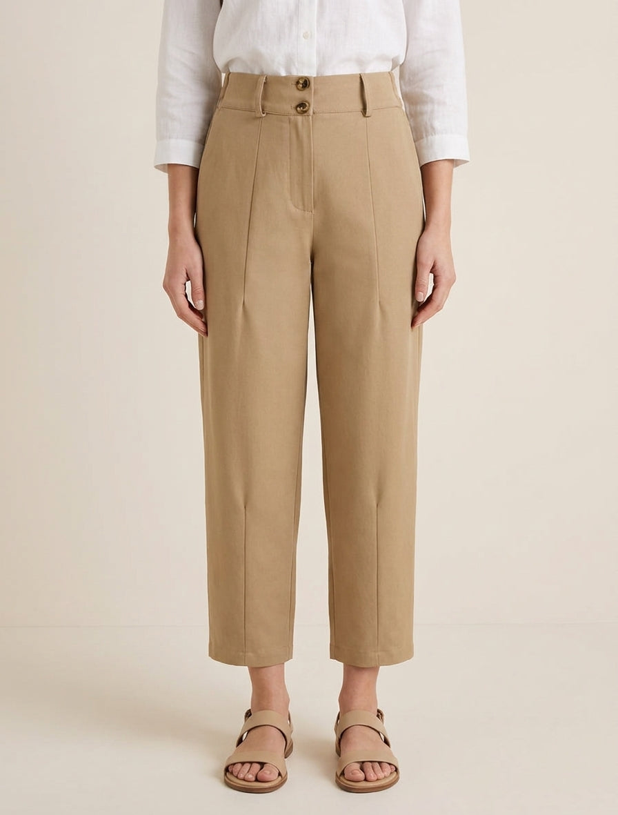 Pantalon carotte taille haute - Camel clair
