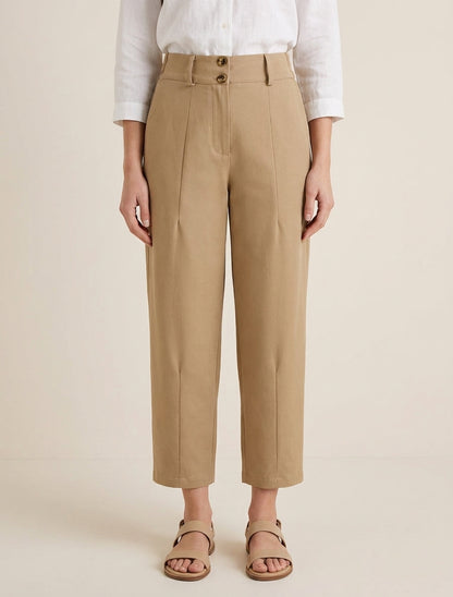 Pantalon carotte taille haute - Camel clair