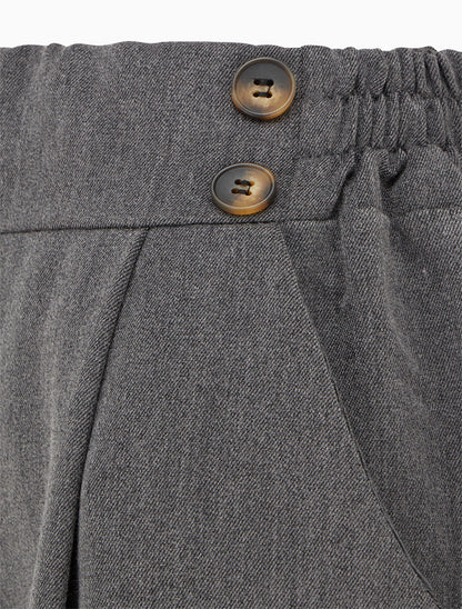 Pantalon ample à taille haute à boutons - Gris - 3