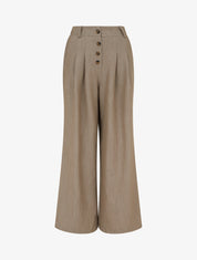 Pantalon ample à taille haute élastiquée et boutonnée - Taupe - 1