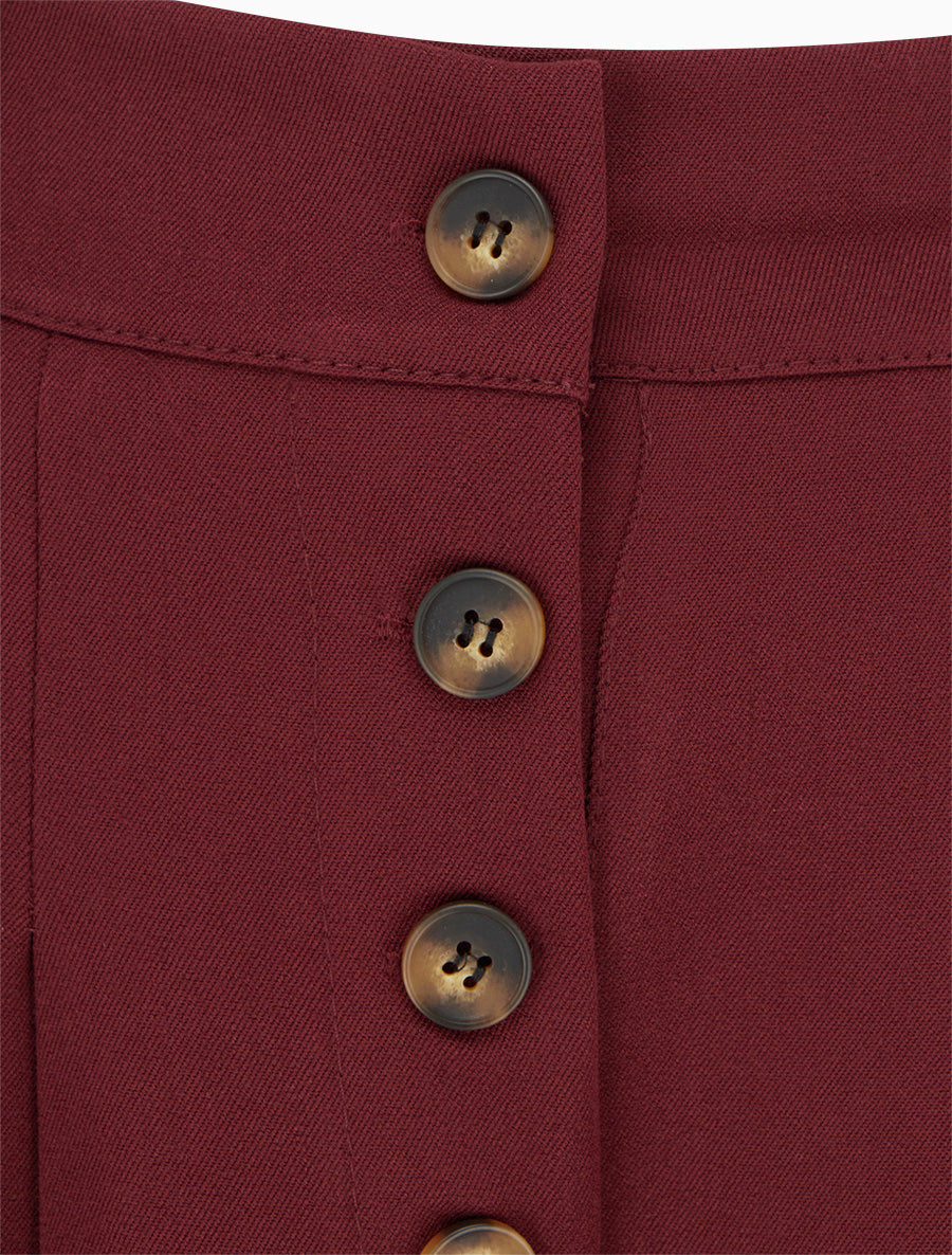 Pantalon ample à taille haute élastiquée et boutonnée - Bordeaux - 3
