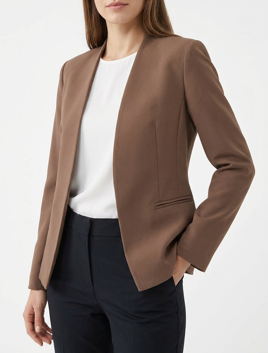 Veste droite col droit épaulettes - Marron clair