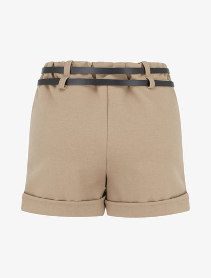Short droit à ourlet et 2 ceintures - Taupe - 2