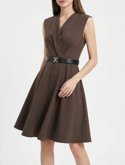 Robe patineuse ceinturée cache-cœur - Marron