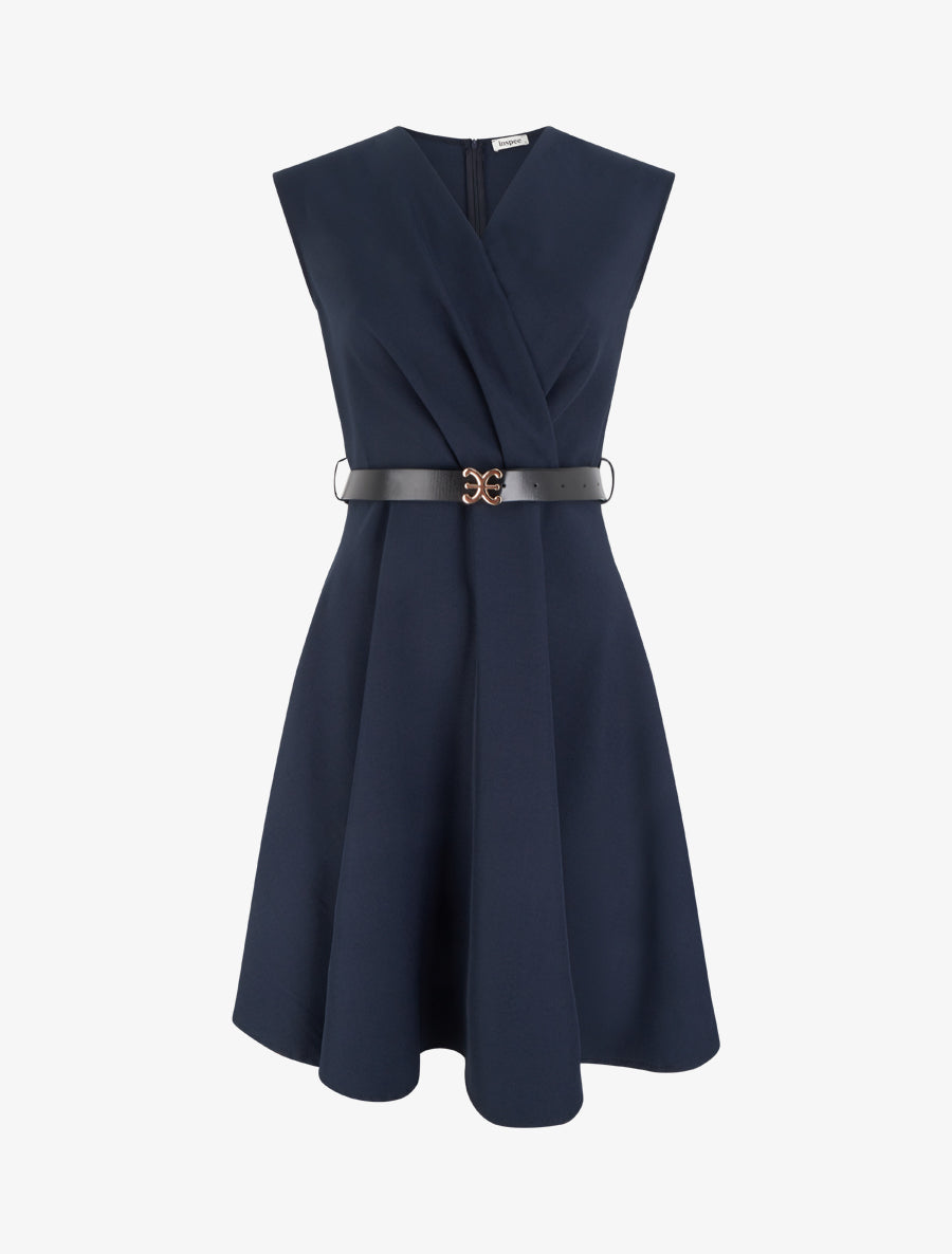 Robe patineuse sans manches à col cache-coeur - Marine - 1
