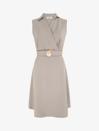 Robe patineuse sans manches à ceinture bijou - Taupe - 1