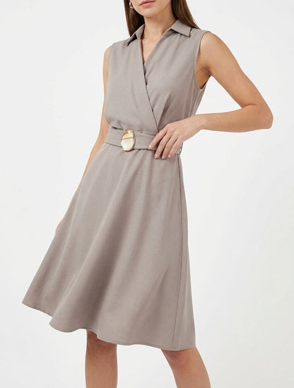 Robe patineuse col cache-cœur - Taupe