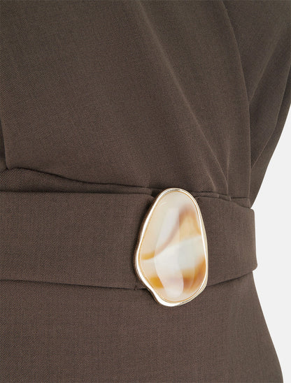 Robe patineuse sans manches à ceinture bijou - Marron - 3