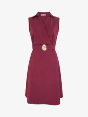 Robe patineuse sans manches à ceinture bijou - Lie de vin - 1