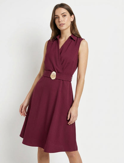 Robe patineuse col cache-cœur - Lie de vin