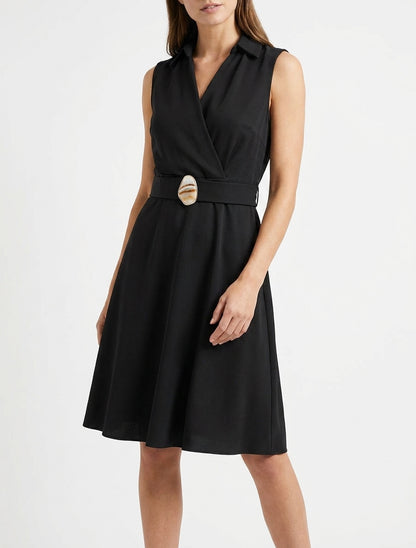 Robe patineuse col cache-cœur à ceinture - Noir