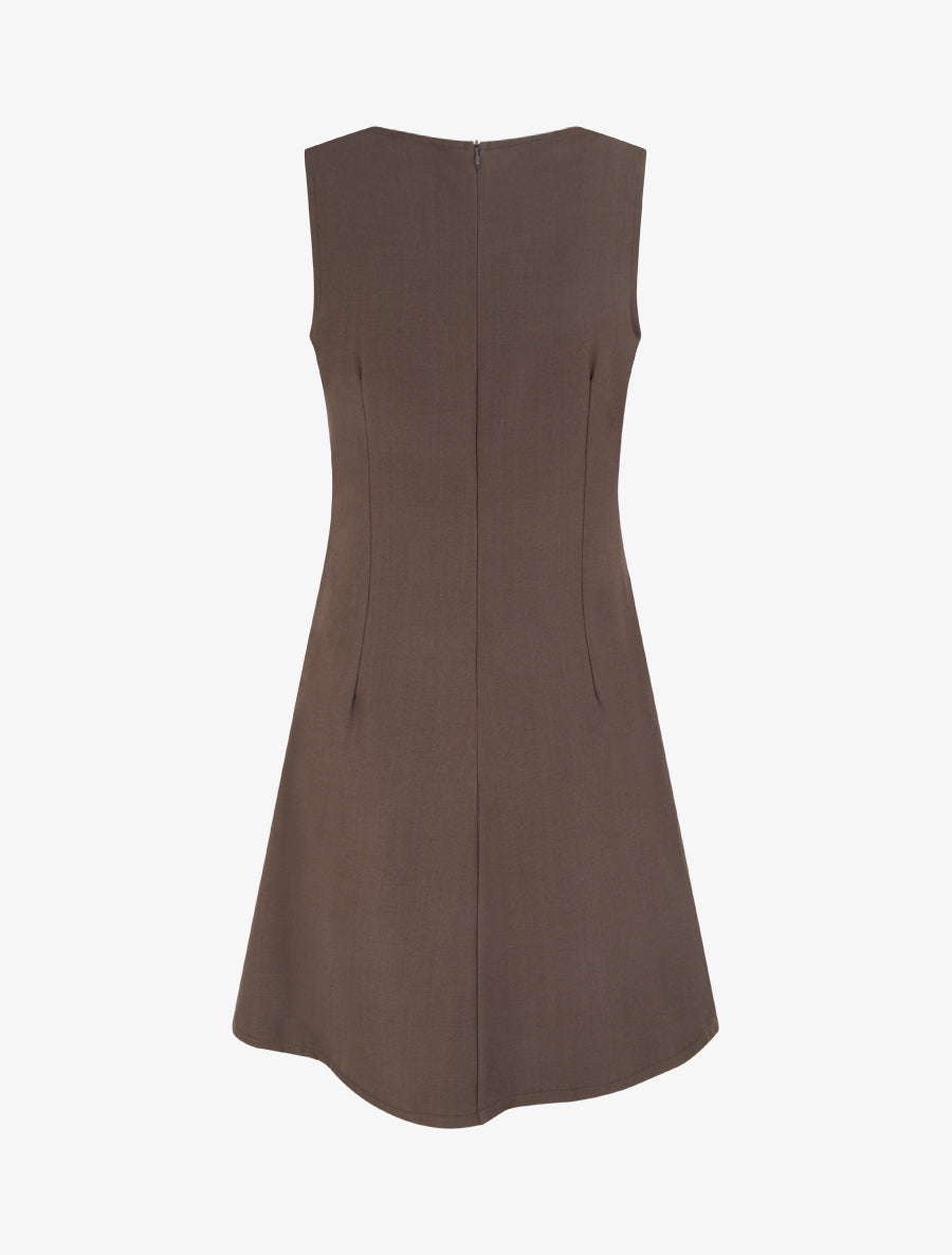 Robe sans manches à empiècement bijou - Marron - 2