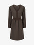 Robe évasée unie à manches longues et dentelle - Marron - 1