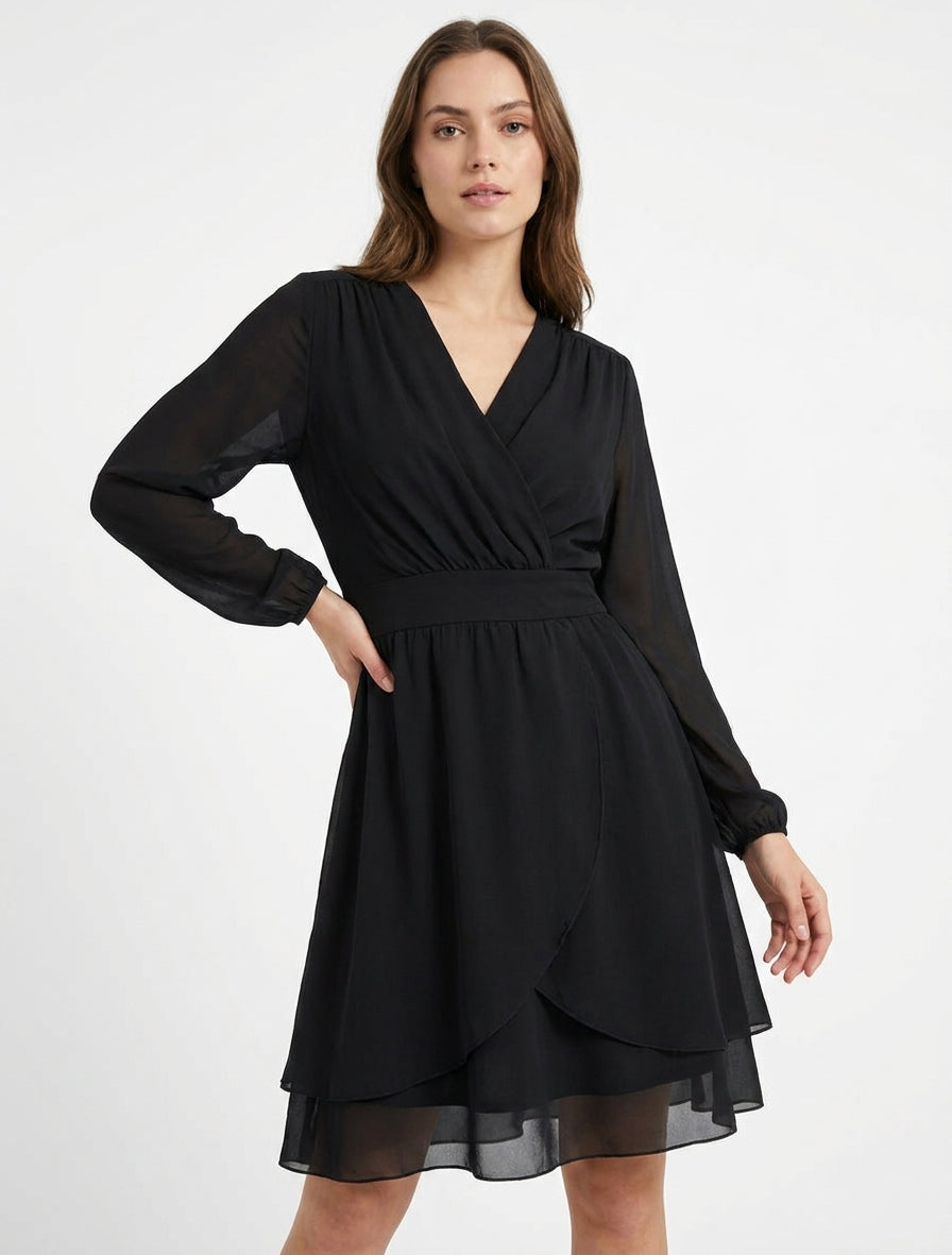 Robe portefeuille cache-cœur - Noir