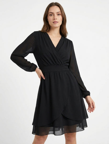 Robe portefeuille cache-cœur - Noir
