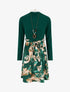 Robe bimatière à imprimé feuillage stylisé - Vert foncé - 1