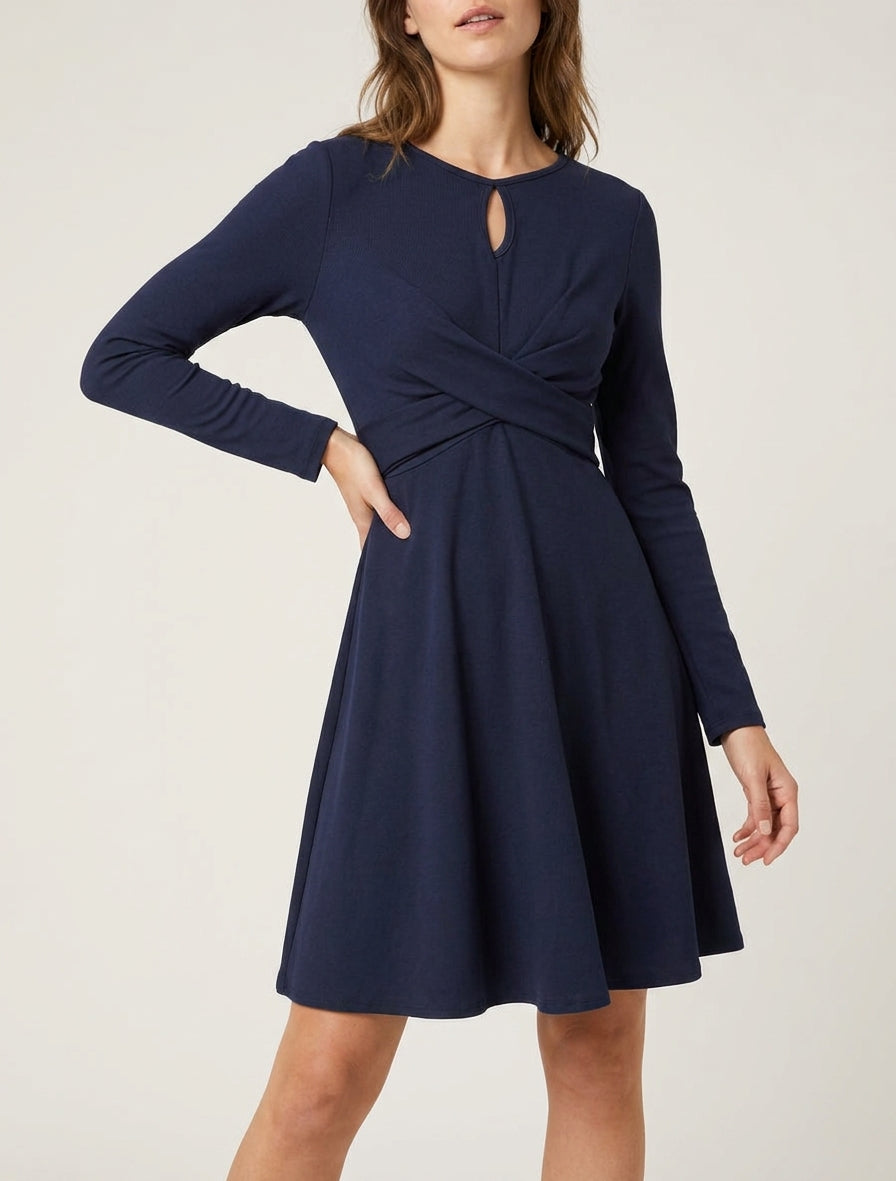 Robe patineuse col ajouré - Marine