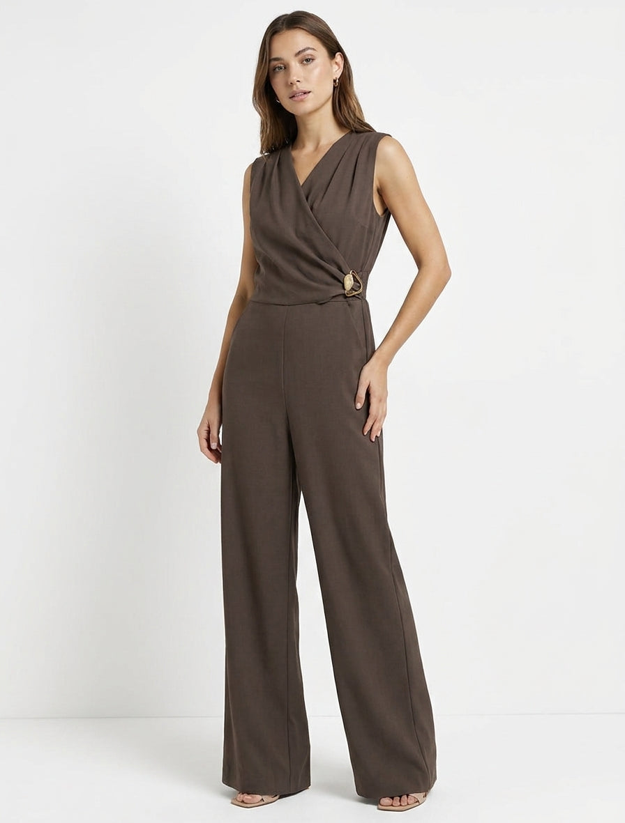 Combinaison fluide à taille bijou - Marron