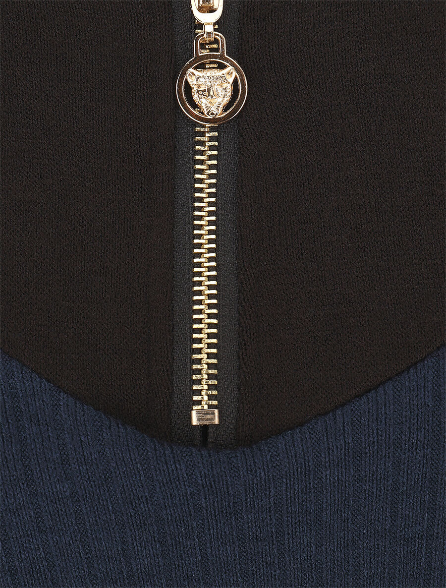 Pull bimatière à encolure zippée - Marine - 3