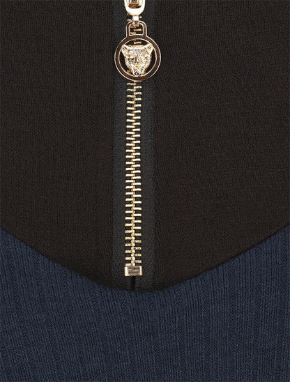 Pull bimatière à encolure zippée - Marine - 3