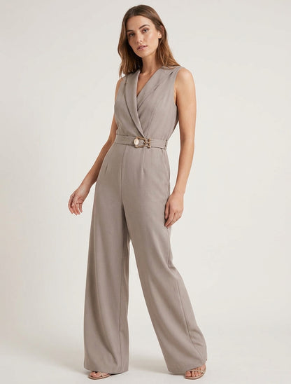 Combinaison fluide à taille bijou - Taupe