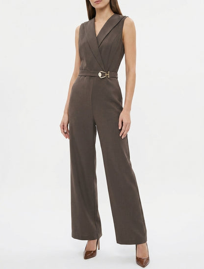 Combinaison fluide ceinture bijou - Marron