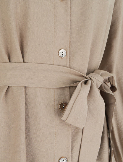Robe chemise droite à manches longues - Beige - 3