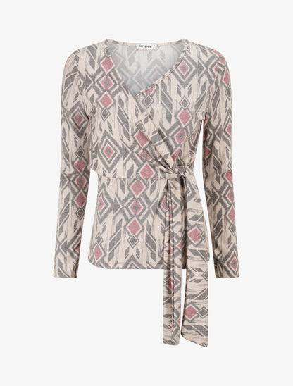 Pull fin à nouer imprimé losanges - Gris - 1