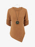 Pull effet côtelé à manches longues retroussables - Camel - 1