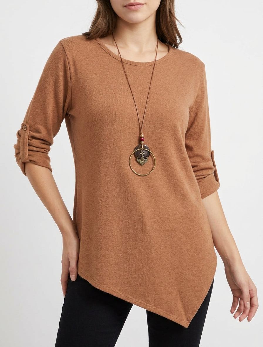 Pull asymétrique coupe droite - Camel