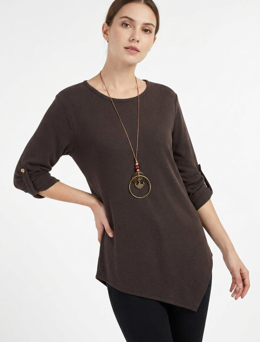 Pull asymétrique coupe droite - Marron