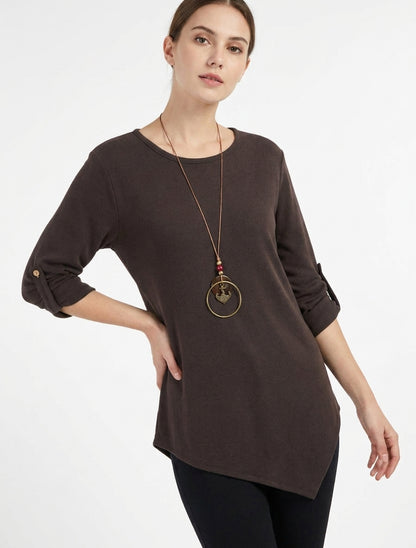 Pull asymétrique coupe droite - Marron